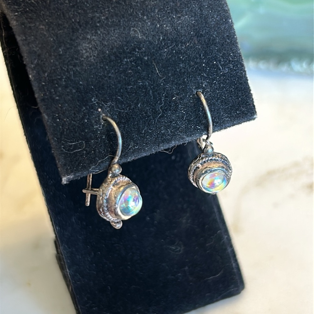 Sterling Silver Aurora Borealis vintage earrings - Picture 5 of 6